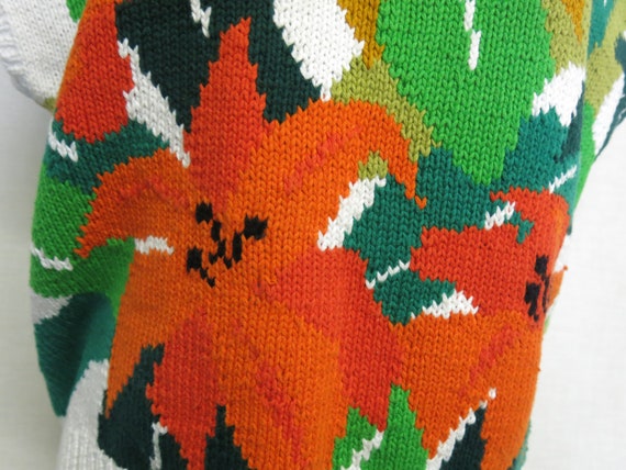 Mod Cotton Sweater Intarsia Floral Perry Ellis Po… - image 6