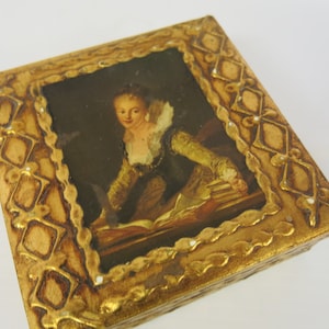 Italian Box Florentine Box Gold Box Painted Gold Tole Box Italy Jewelry Box