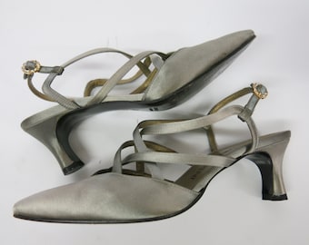 Satin Shoes Slingback Satin Shoes YSL Yves Saint Laurent Silver 6 1/2