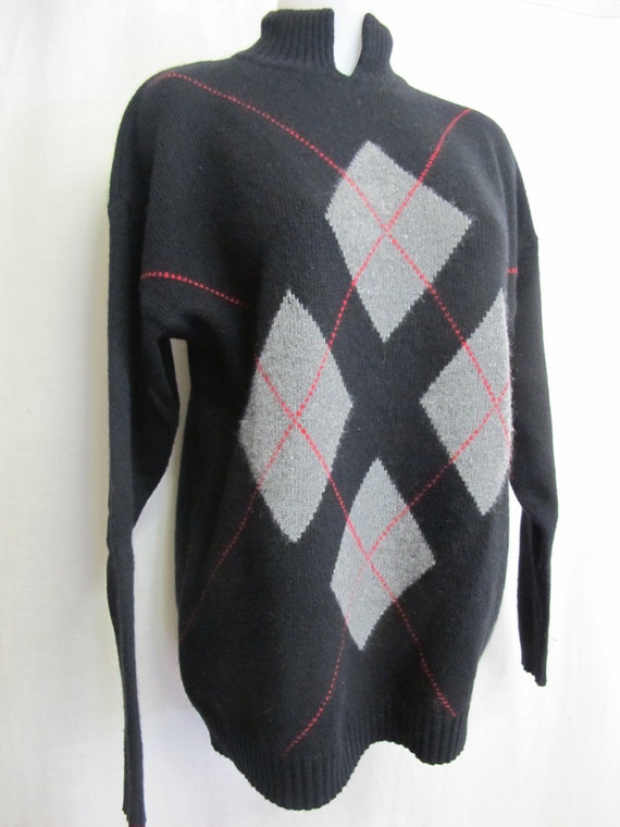 Angora Sweater Black Argyle Tunic Sweater RAFAELLA