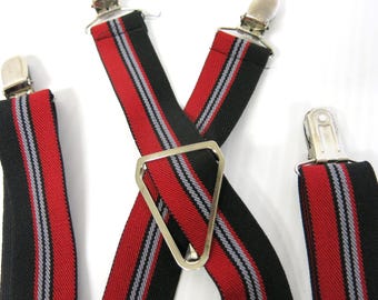 Stripe Suspenders Hipster Suspenders Braces Stretch with Gripers