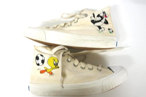 Vintage Keds Looney Tunes Sneakers Tweety Bird Sylvester Soccer High Tops 90s Size 7