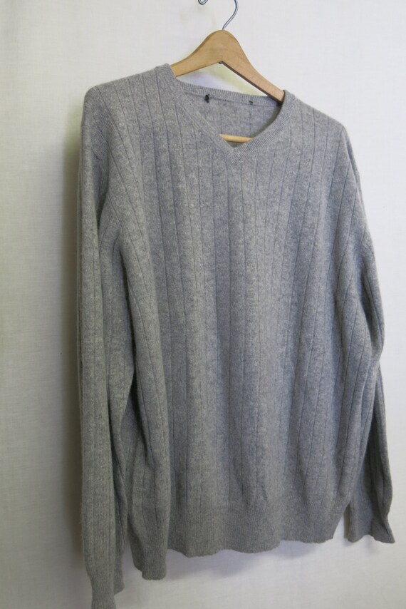 Gray Cashmere Sweater V Neck XL