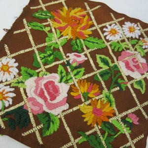 Mid Century Needlepoint Floral/ Pillow Cover Roses Daisy Yarn Crewel