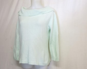 Angora Cowl Collar Sweater Aqua Angora Large
