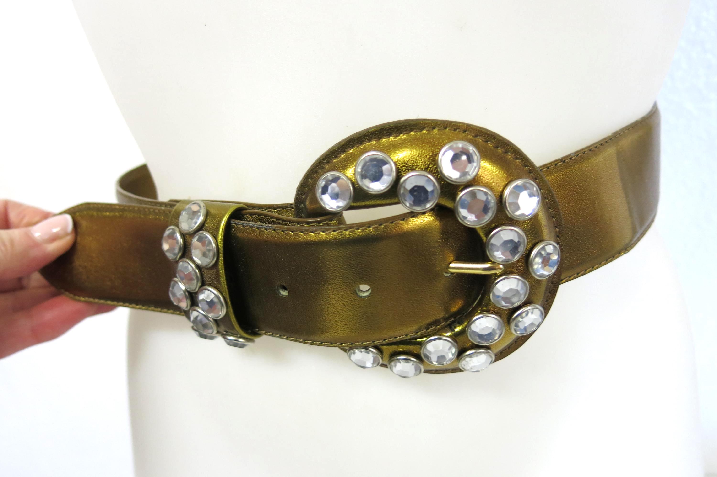 vintage Calderon tan belt with stylized gold tone C buckle medium Vintage Genuine Leather Statement Belt Choices : Calderon  main image 3