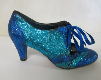 Glitter High Heels Disco Burlesque  Turquoise and Royal Blue Glitter 9