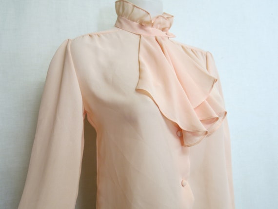 Ruffle Blouse 1970 Crepe Blouse Sissy Blouse Peac… - image 1