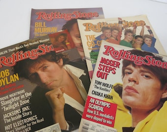 Rolling Stones Magazines Set of 4 1980's Mick Jagger, Go-Go's Bob Dillon