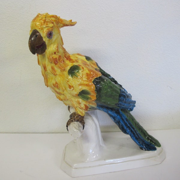 Italian Majolica Pottery Bird Cockatiel Parrot Italian Pottery Figurine