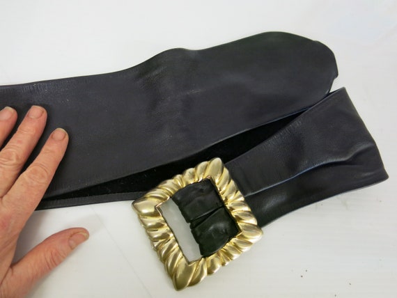 Wide Black Leather Belt Smooth Soft Leather Belt … - image 5