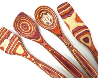 Vintage Wood Spoons Rainbow Wood Kitchen Utensil Set Handcrafted Artisan