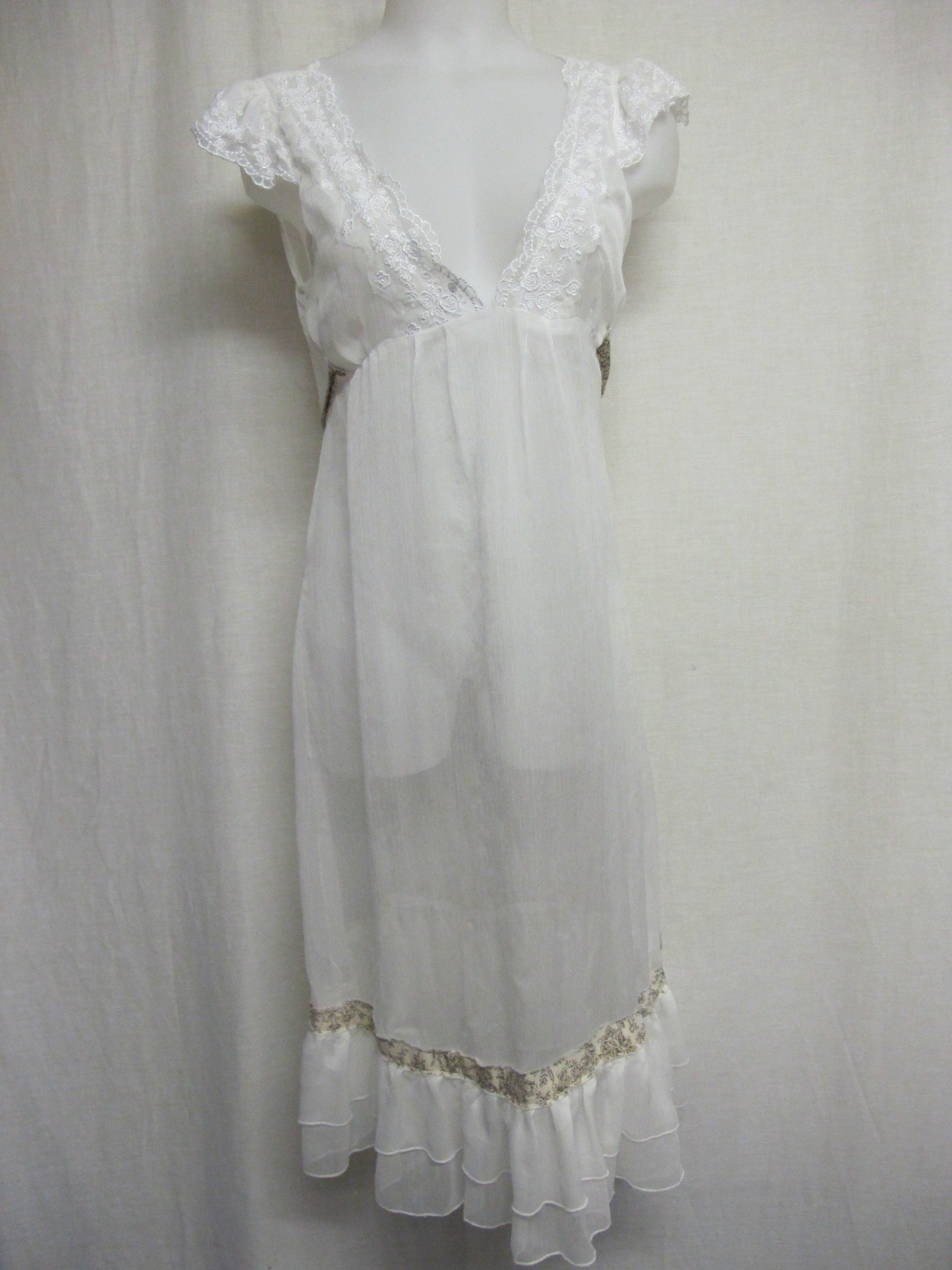 White Sheer Nightgown Hippie Nightgown 1960s Nightgown Old Etsy