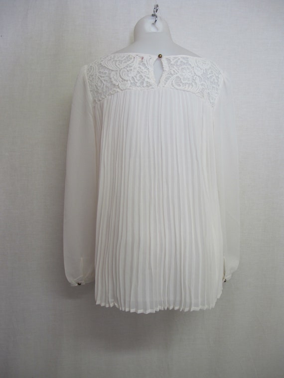 White Lace Blouse Pleated Ivory Georgette Blouse … - image 7