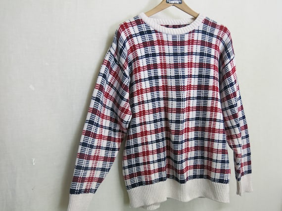 1990 Plaid Cotton Sweater Preppy Sweater Summer S… - image 2