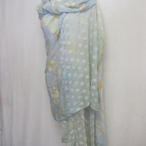 Sari Shawl Embroidered Shawl Seafoam Aqua Shawl Sari Indian Shawl Chiffon Shawl Organza Veil image 3