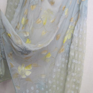 Sari Shawl Embroidered Shawl Seafoam Aqua Shawl Sari Indian Shawl Chiffon Shawl Organza Veil image 8