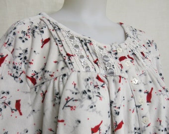 Old Fashioned Plush Nightgown Winter Nightgown Red Cardinals XLarge