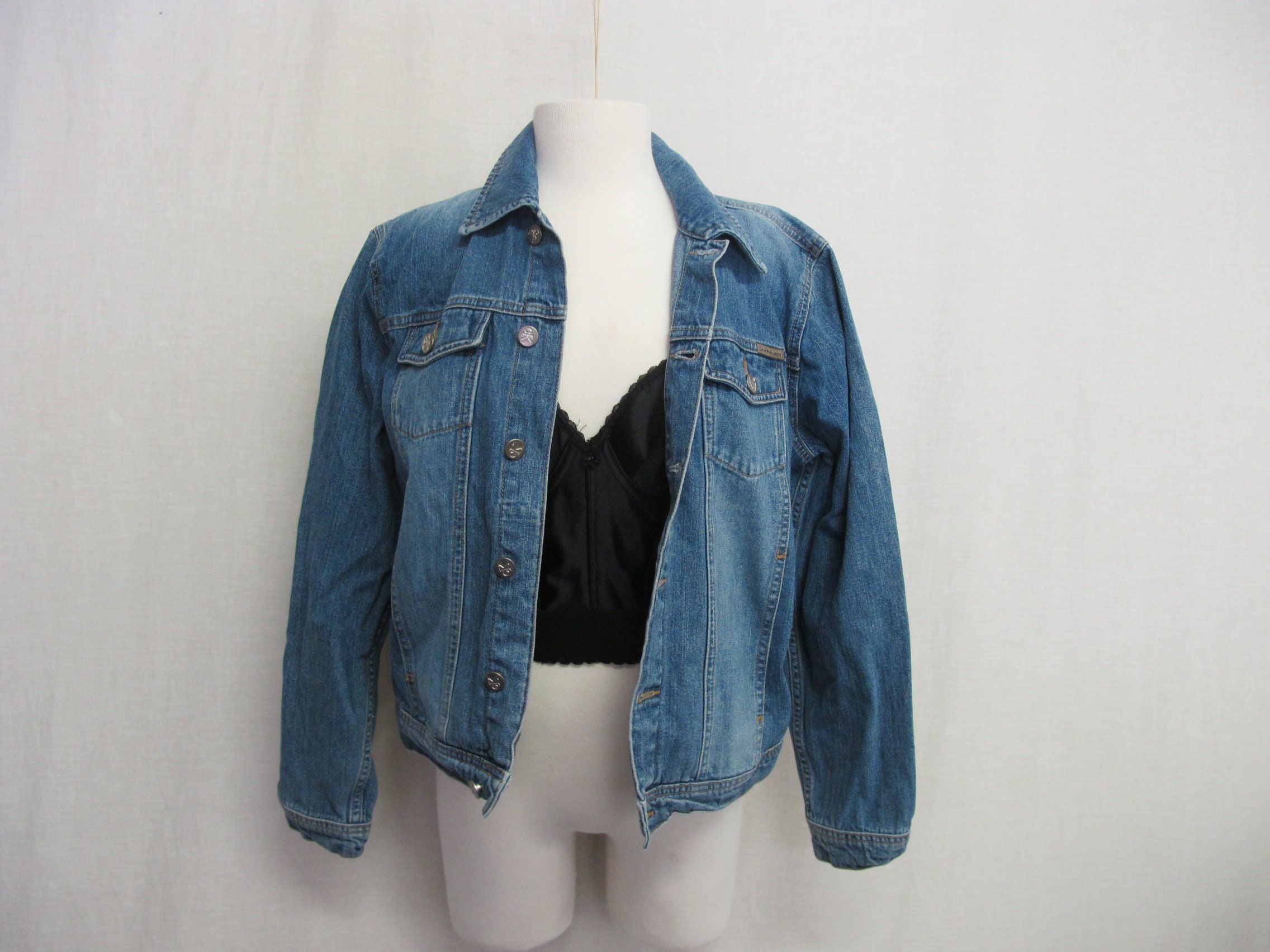 Calvin Klein Jean Jacket 90s Denim Jacket LARGE Biker Grunge 