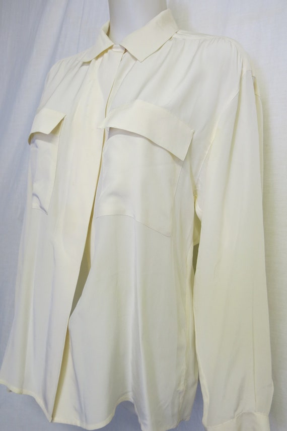 White  Silk Tunic Blouse Long Sleeve Ivory Ecru Sm