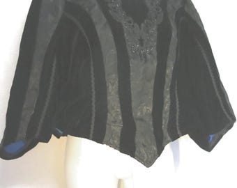 Goth Jacket Black Velvet Beaded Renaissance Waistcoat - Fitted Jacket Costume