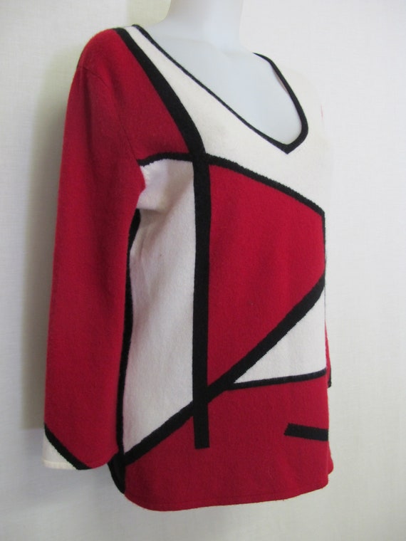 Cashmere Sweater Tunic Mod V Neck Intarsia Mongol… - image 3