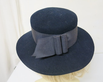 Cappello Fedora in lana anni '60 - Tesa larga blu notte