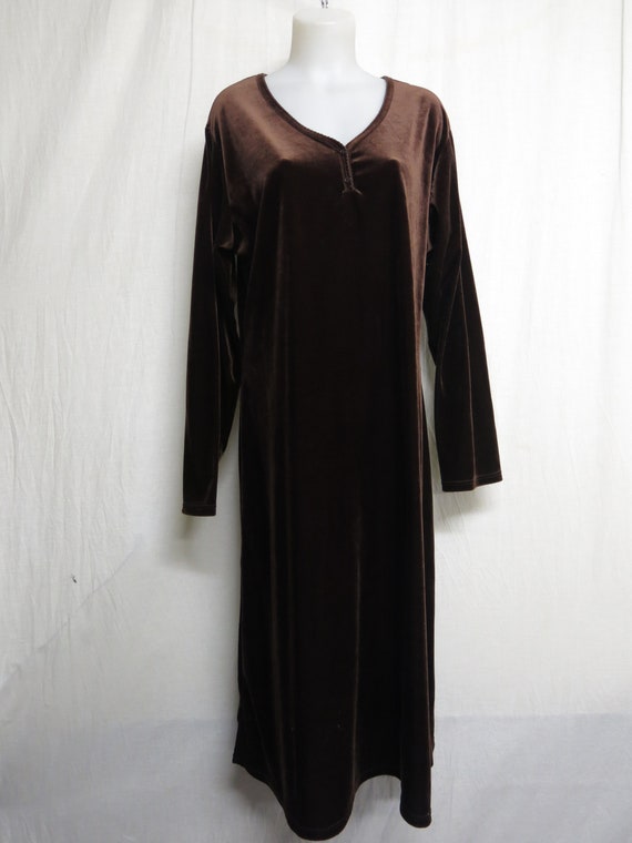 Velvet House Dress Plush Velvet Nightgown Espress… - image 2