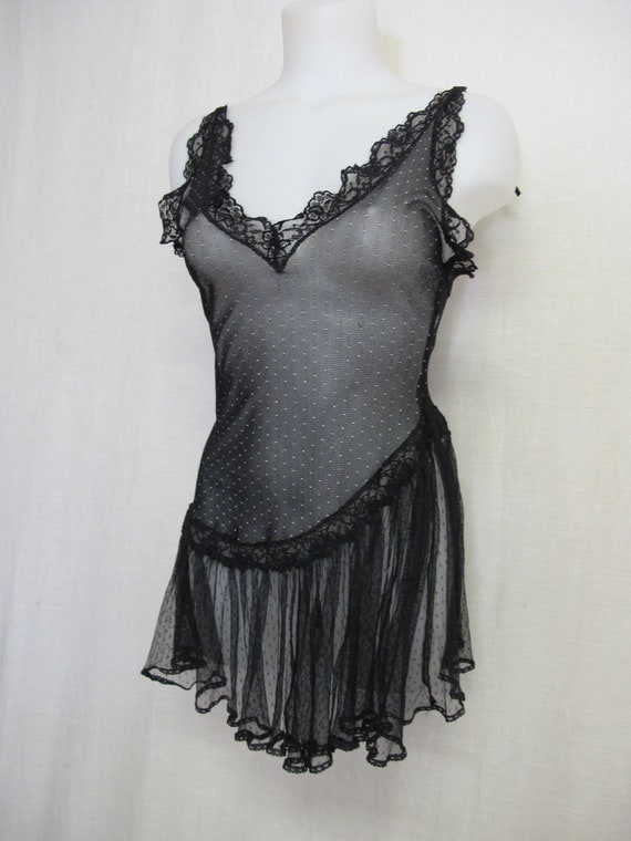Sheer Black Lace Baby Doll 1970 Nightgown Mad Men