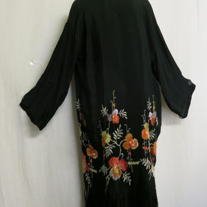 Chinese Silk Kimono Black Embroidered Kimono Jacket Fringe Kimono