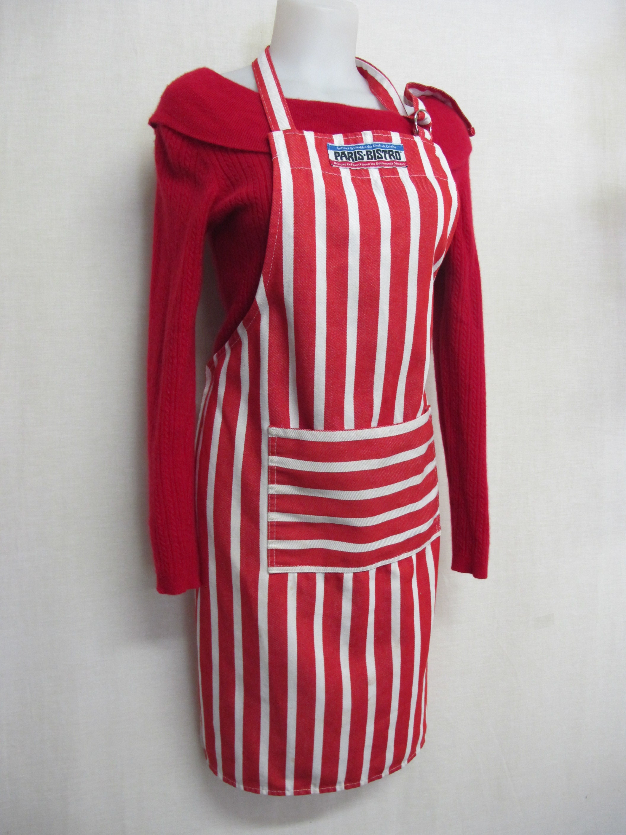 Vintage Apron Red Stripe Paris Bistro Apron 1980 Apron Now Design