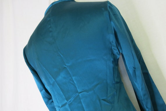 Turquoise Silk Satin Blouse Long Sleeve Small 4P … - image 6