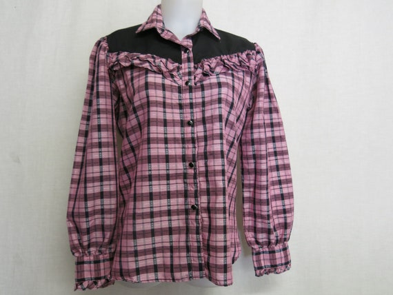 Cowgirl Western Blouse H Bar C Shirt Plaid Shirt … - image 3