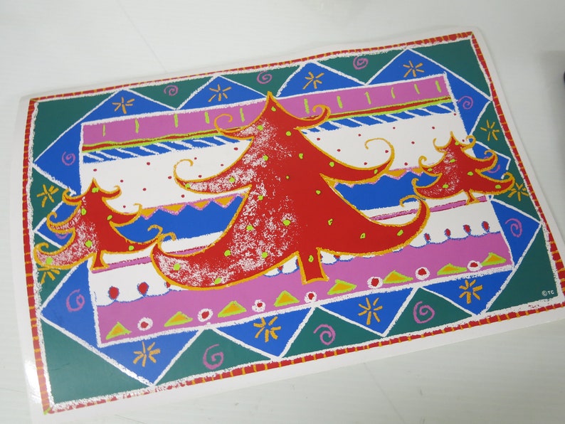 Christmas Placemats Vinyl Placemats Set of 4 Mod Trees Etsy