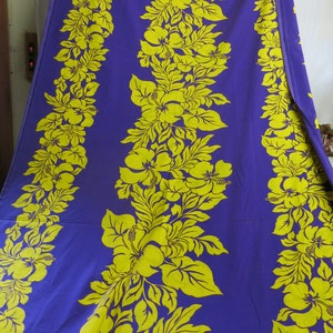 Vintage Hawaii-Stoff: Lila & Gelb Hibiskus Muster