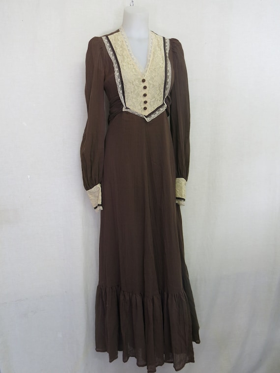 Prairie Style Victorian Dress 1970's Cotton Voile