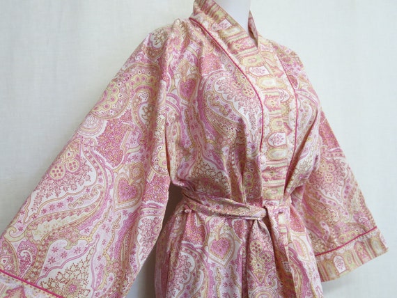 Oscar de la Renta Cotton Robe Pink Paisley Robe Su