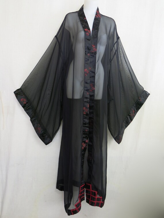 Goth Black Chiffon Kimono Robe Plus Size Kimono Ro