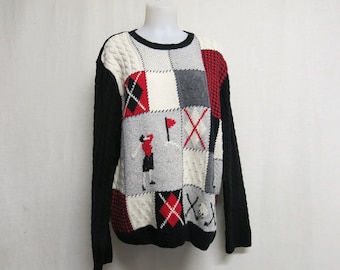 Retro Golf Patchwork Sweater: Cable Knit Cotton Blend