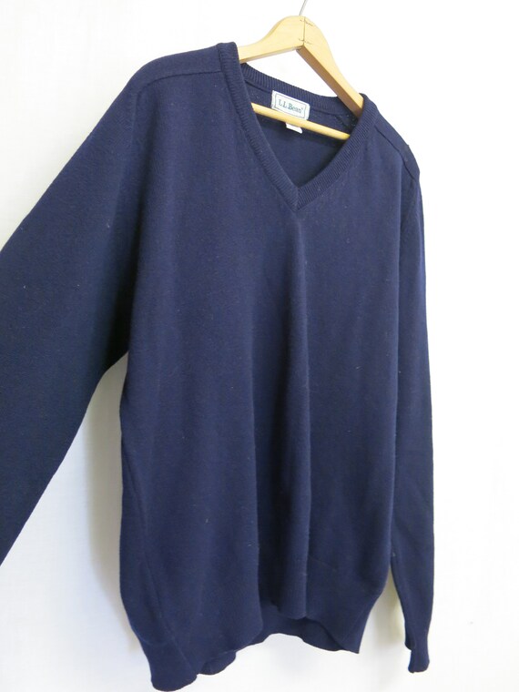 LL BEAN Scottish Wool Pullover Sweater Navy Blue L