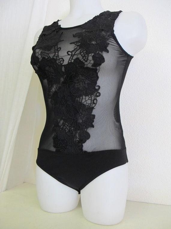 GOTH Black Stretch Lace Romper Onesie Bodysuit Lac