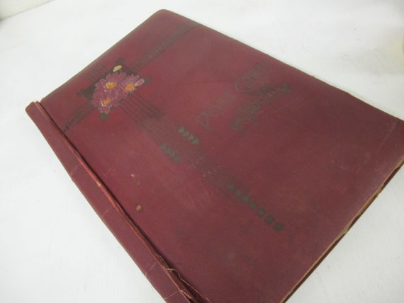 Art Deco Postcard Album Embossed Faux Leather Scrapbook Photo Album
