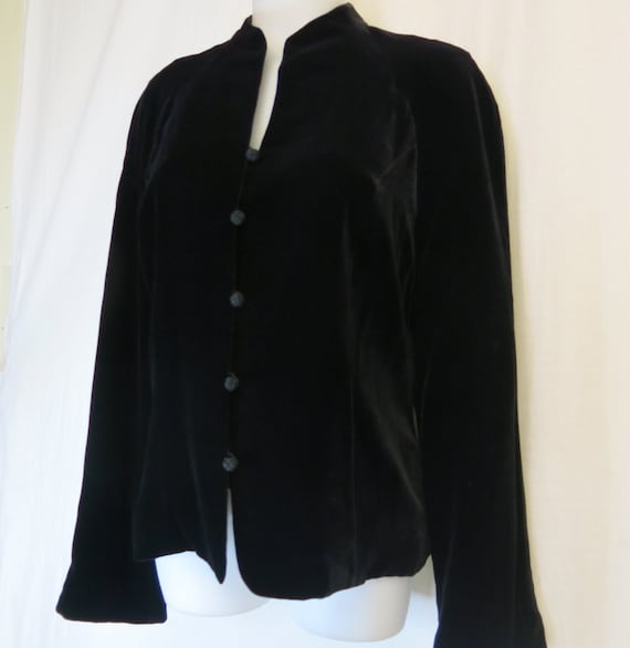 Goth Black Velvet Jacket Blazer Velvet Cropped Ve… - image 1