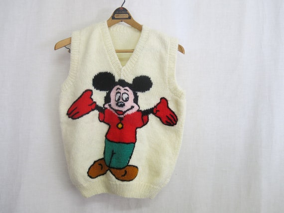 Vintage Handmade Sweater Vest Knit Vest MICKEY MOU