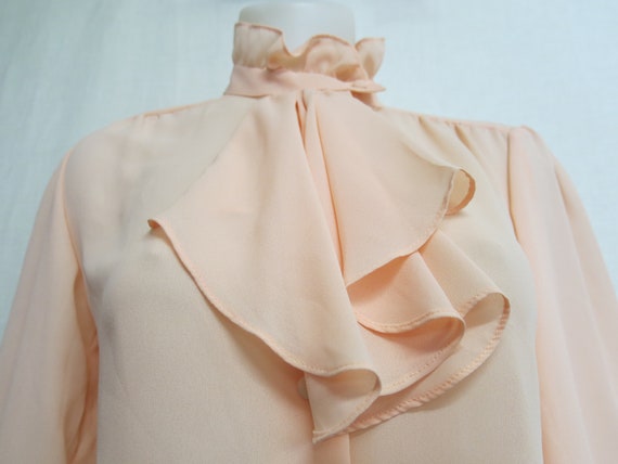 Ruffle Blouse 1970 Crepe Blouse Sissy Blouse Peac… - image 3