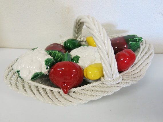 イタリア製陶器のかご イタリア アンティーク 陶器 陶器飾りかご