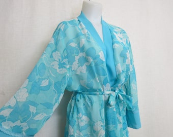 Chiffon Robe Kimono Style Robe Dressing Gown Aqua Chiffon Peignoir Short Robe