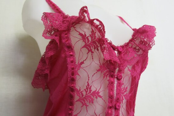 1970's Romper Lace Bodysuit Lace Onesie Magenta M… - image 3