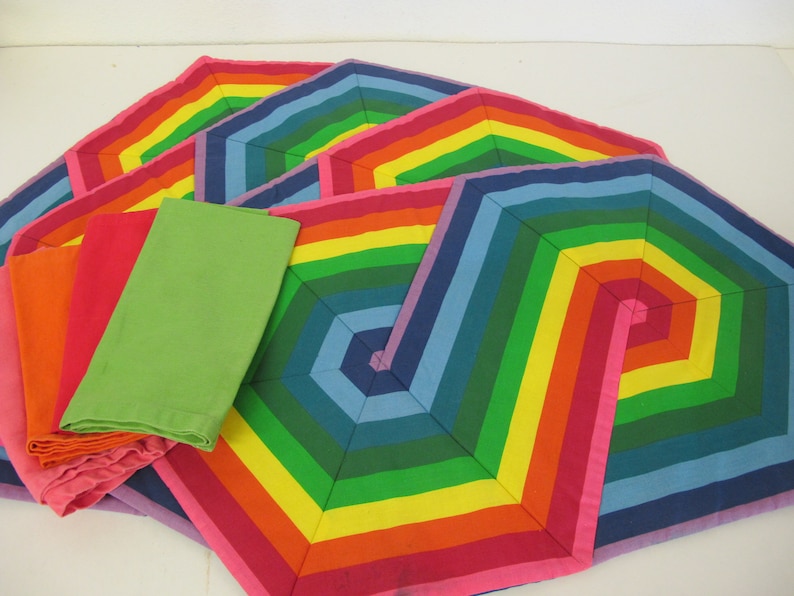 Rainbow Placemats Set Cotton Napkins Quilted Placemats Set of 4 with Napkins