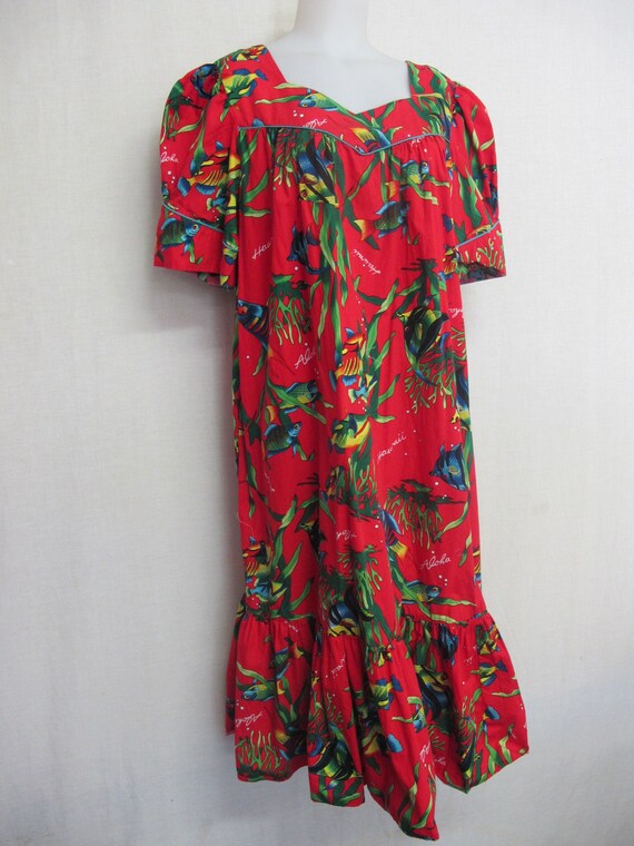 Hawaiian Dress Cotton Floral Caftan 1980s Muumuu 2
